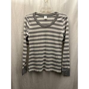 Hanna Anderson Organic Cotton Womens White Gray Striped Long Sleeve Top Medium